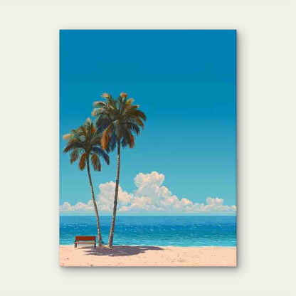 Turquoise Ocean & Palm Tree Coastal 60x90cm Metal Print Ready to Hang
