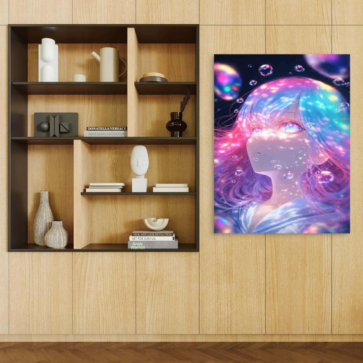 Enchanted Bubbles Modern Retro 60x90cm Metal Print Ready to Hang - Bella Home Decor