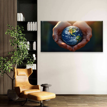 Save The Planet Earth Globe Wall Art Canvas Office Home Room Framed 120x60cm