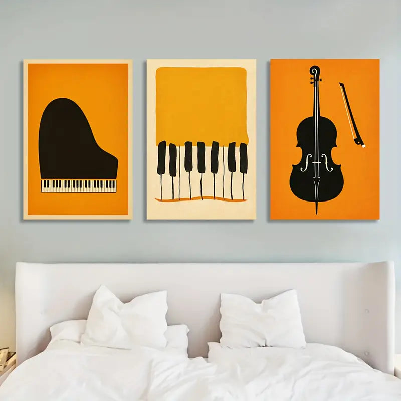 3pcs Vibrant Retro Orange And Black Music Posters Metal Print Ready to Hang Art