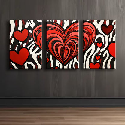 3pcs Red and black love Illustration Wall Art Set Canvas Framed 40x60cm - High Quality Print 100% Australian Made Wall Canvas Ready to Hang