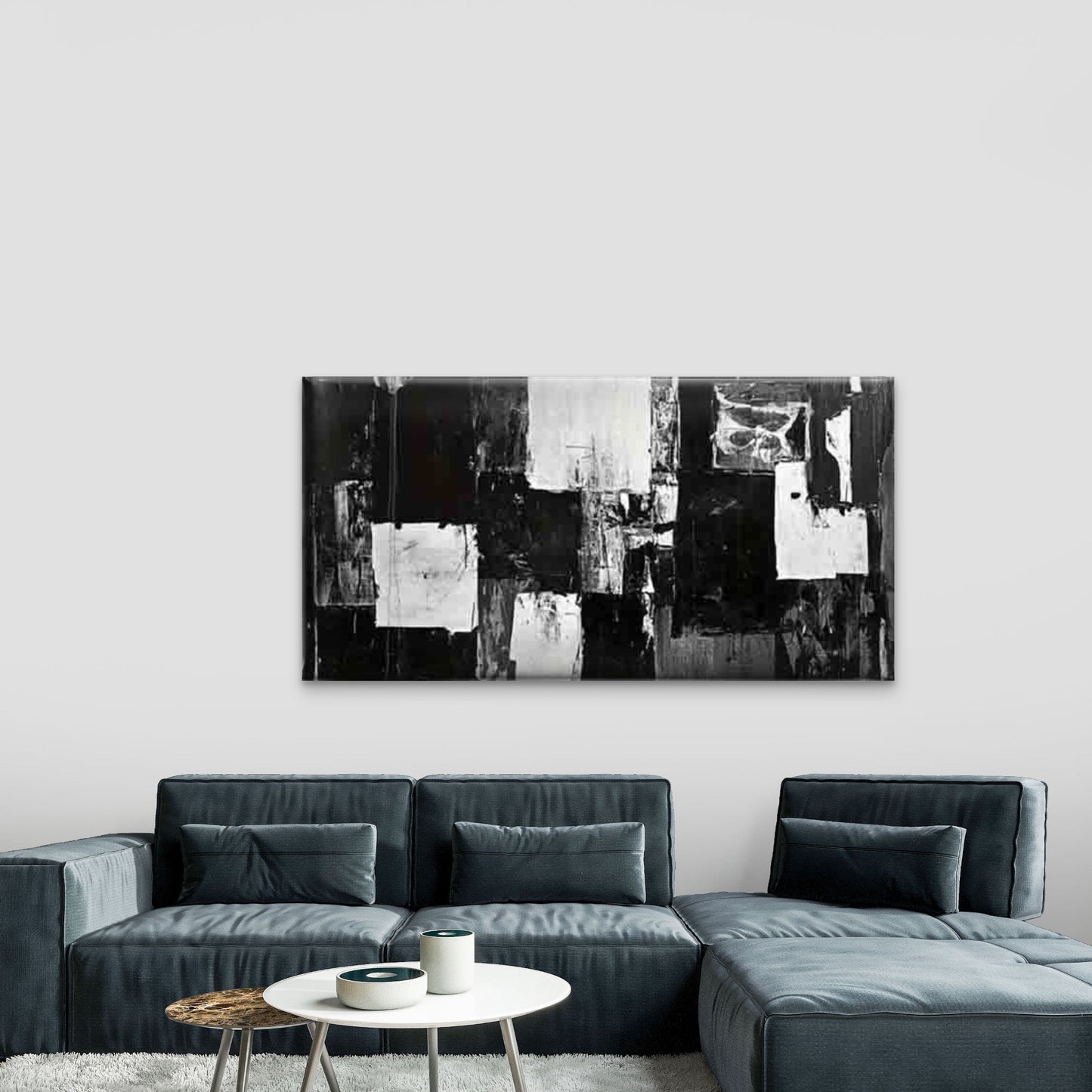 Abstract Black And White Wall Art Canvas Office Home Room Framed 120x60cm - Bella Home Decor
