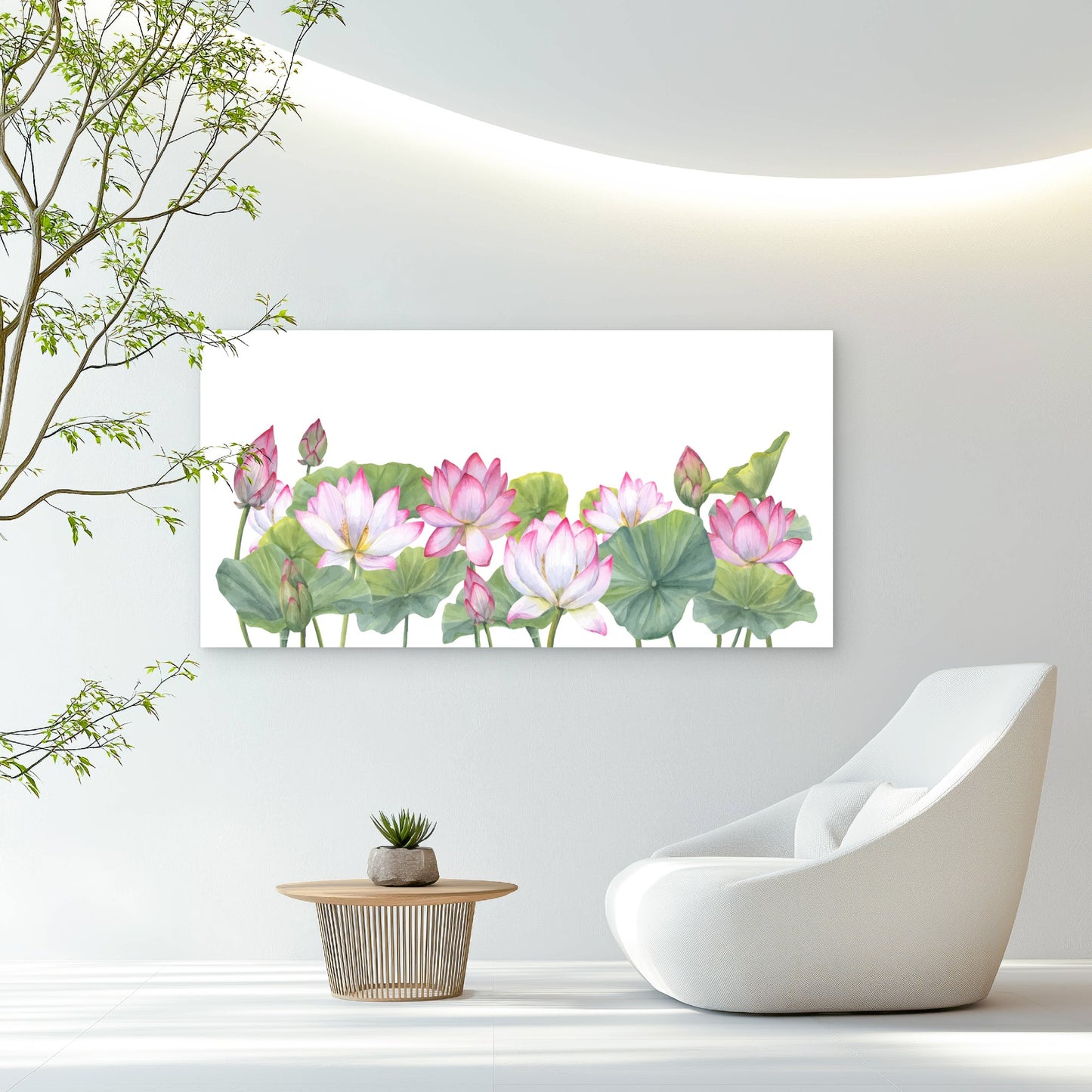 Blushing Lotus Pond Border Wall Art Canvas Office Home Room Framed 120x60cm