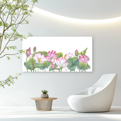Blushing Lotus Pond Border Wall Art Canvas Office Home Room Framed 120x60cm
