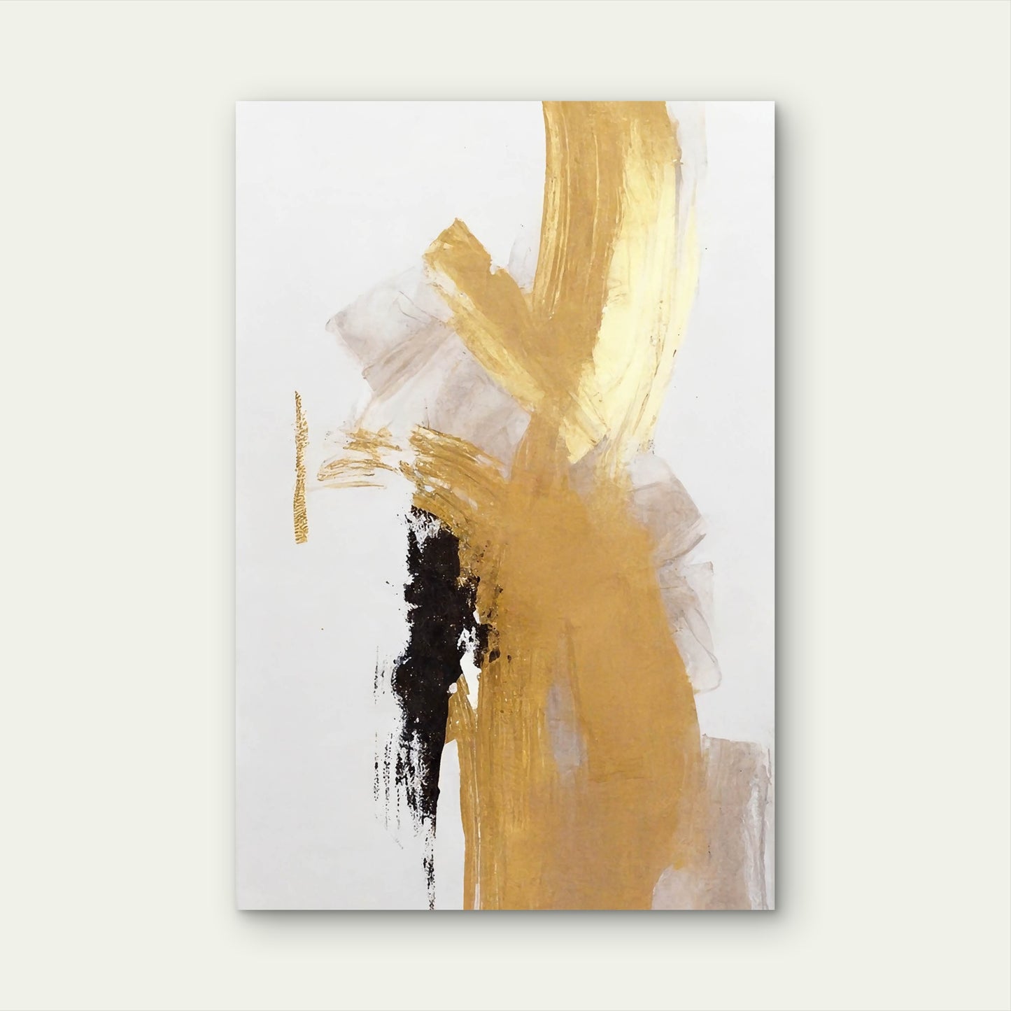 Modern Gold Black White Abstract Painting 40x60cm Metal Print Ready to Hang
