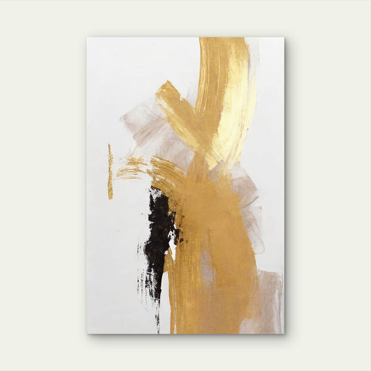 Modern Gold Black White Abstract Painting 40x60cm Metal Print Ready to Hang