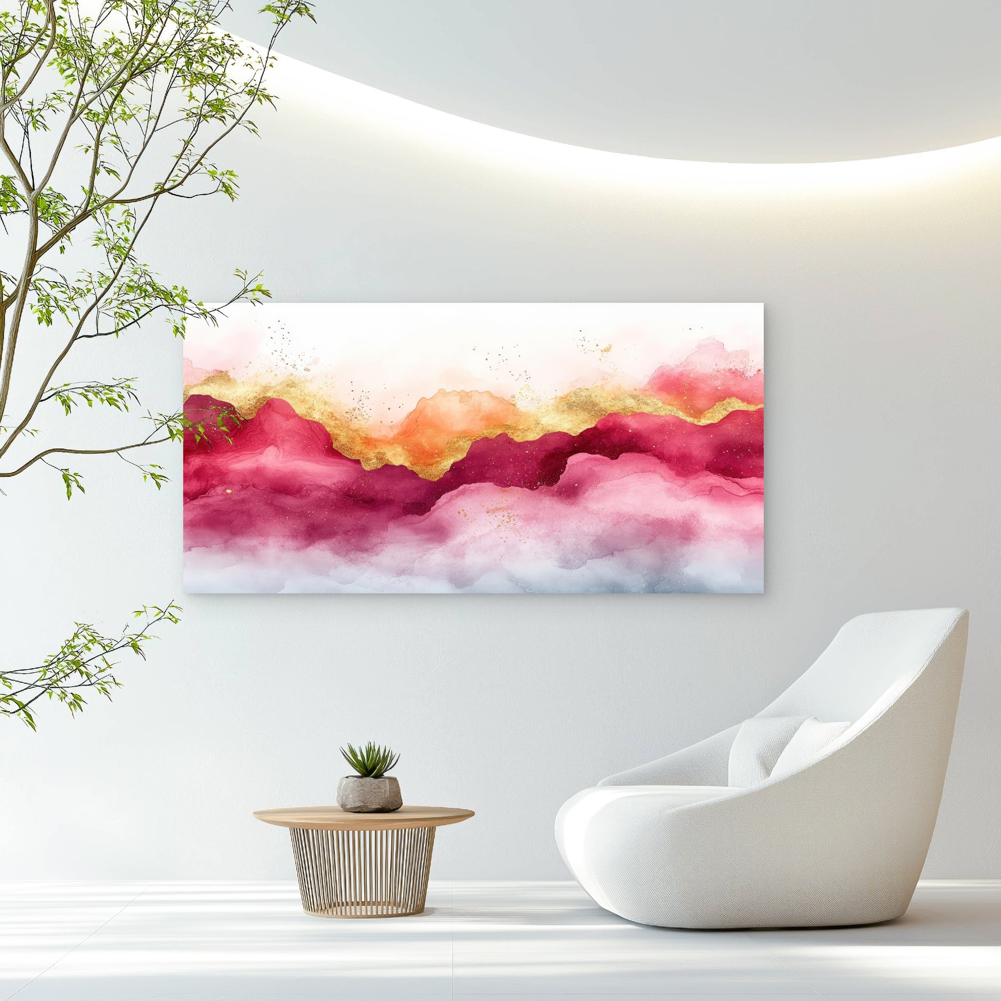 Abstract Crimson Golden Horizon Wall Art Canvas Office Home Room Framed 120x60cm