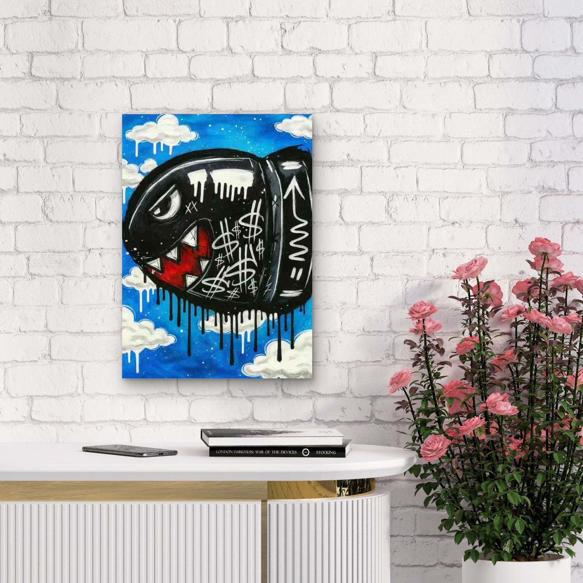 Graffiti Artwork with Abstract Face 60x90cm Metal Print Ready to Hang - Bella Home Decor