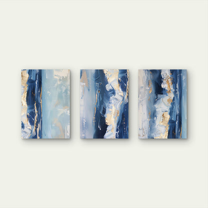 3pcs Navy Gold Abstract Modern Fluid Coast Ocean  Wall Art Set Canvas Framed 60x90cm - High Quality Print 100% Australian Made Wall Canvas Ready to Hang