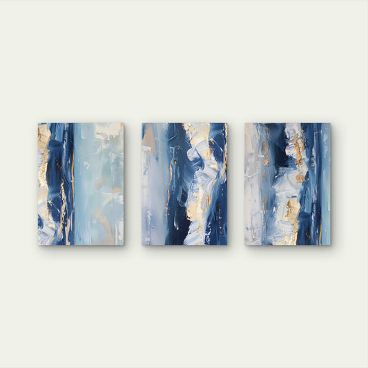 3pcs Navy Gold Abstract Modern Fluid Coast Ocean Wall Art Set Canvas Framed 60x90cm - High Quality Print 100% Australian Made Wall Canvas Ready to Hang