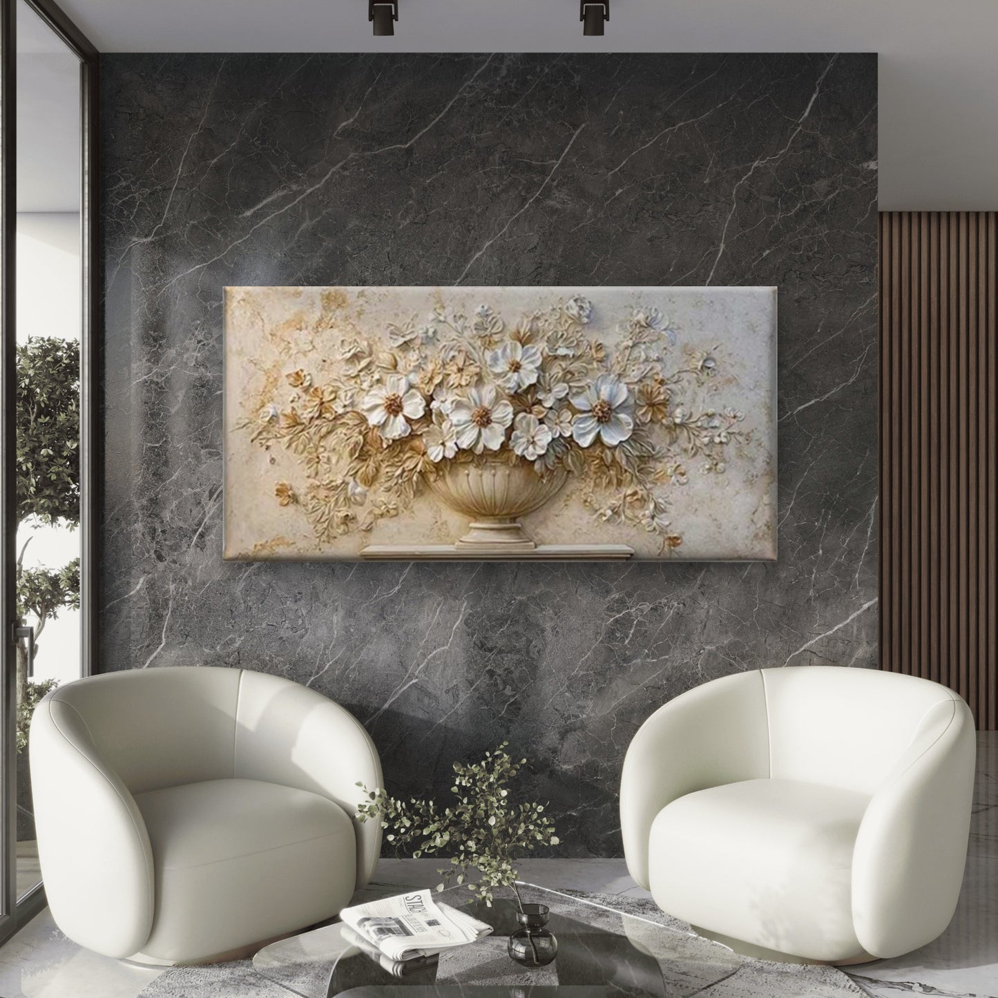 Baroque Style Floral Relief Wall Art Canvas Office Home Room Framed 120x60cm