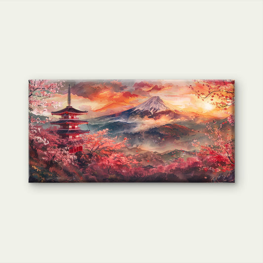 Sunset Bloom Pagoda Peak Wall Art Canvas Office Home Room Framed 120x60cm
