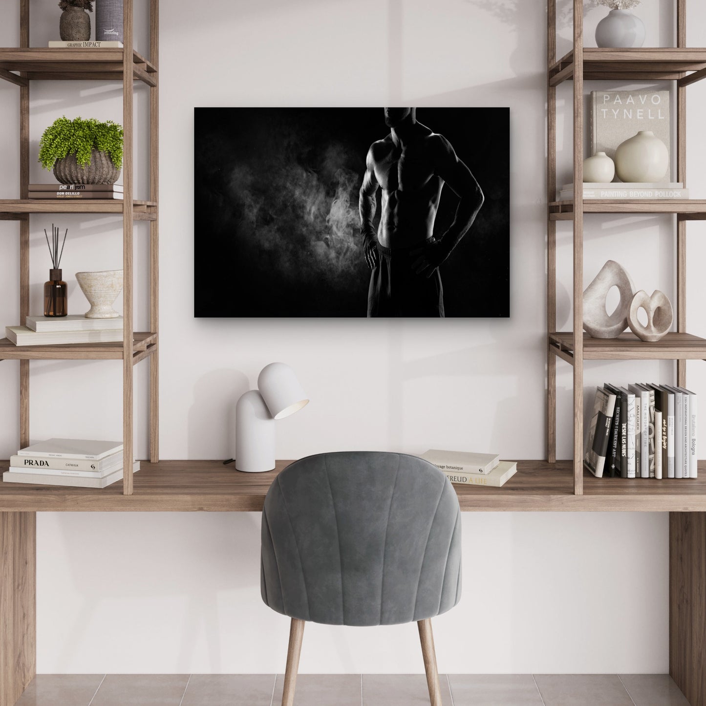 Muscular Fighter Boxer Dark Smoke Black and White Fitness Workout 5mm thick Plastic Poster Ready to Hang 90x60cm