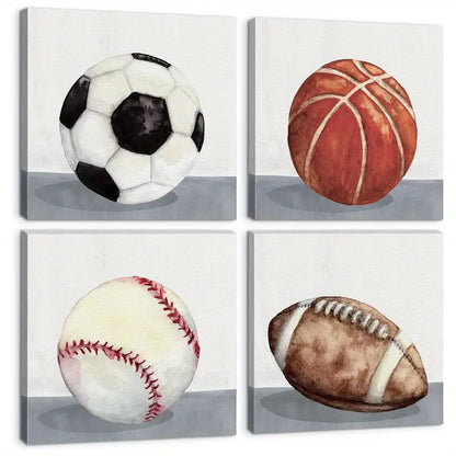 4pcs Rustic Soccer Posters For Boys' Wall Art Canvas Framed