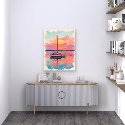 Vibrant Pink & Orange Sunset Nautical Metal Print Ready to Hang