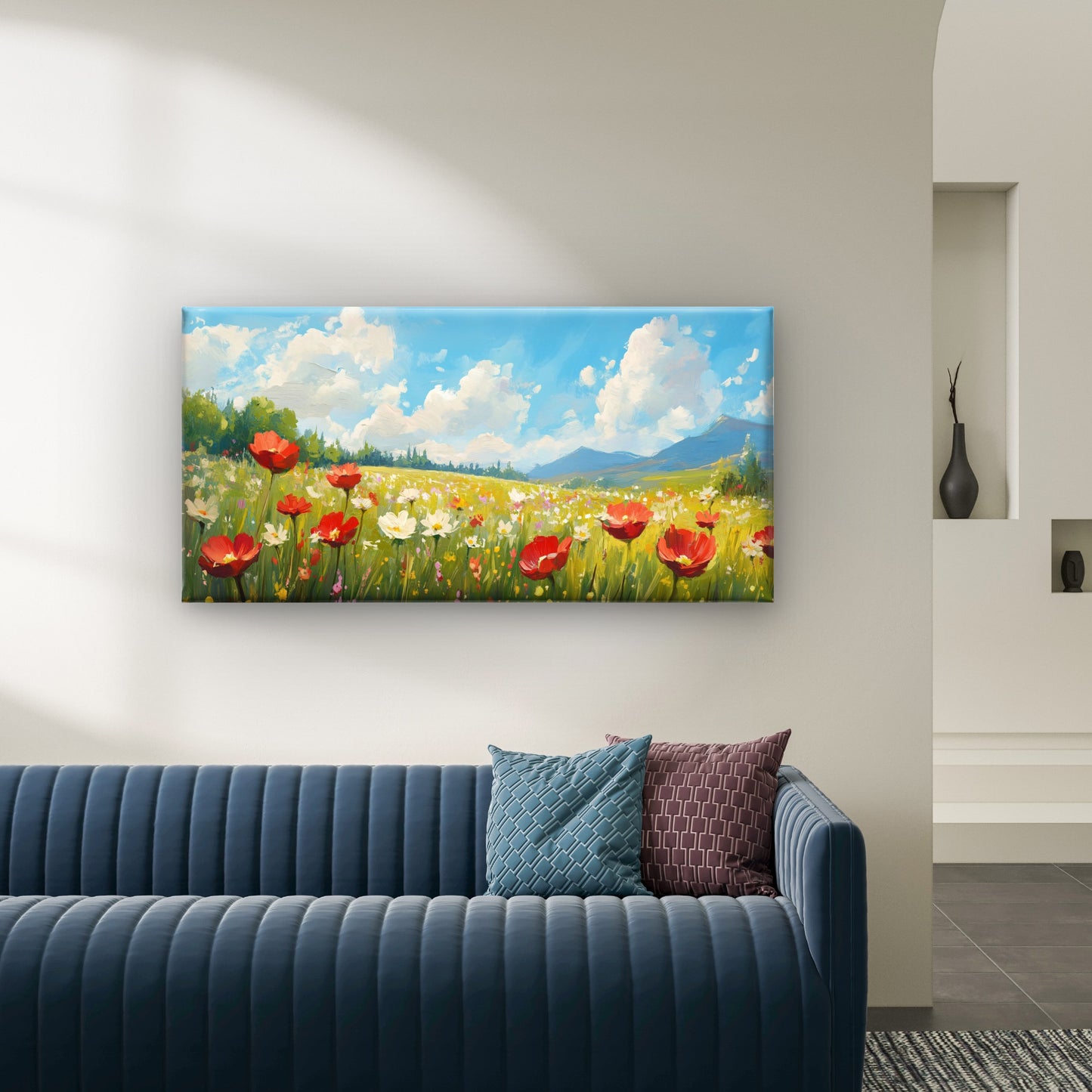 Red Poppy Flora Meadow Painting Wall Art Canvas Office Home Room Framed 120x60cm