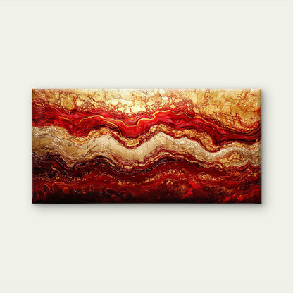 Abstract Red Gold Liquid Flow Wall Art Canvas Office Home Room Framed 120x60cm
