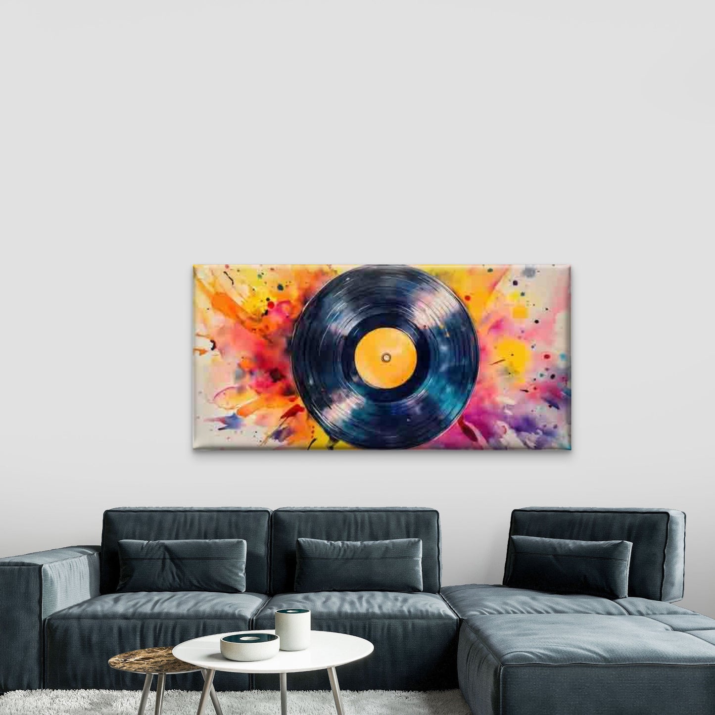 Vinyl Record Watercolor Paintin Wall Art Canvas Office Home Room Framed 120x60cm - Bella Home Decor