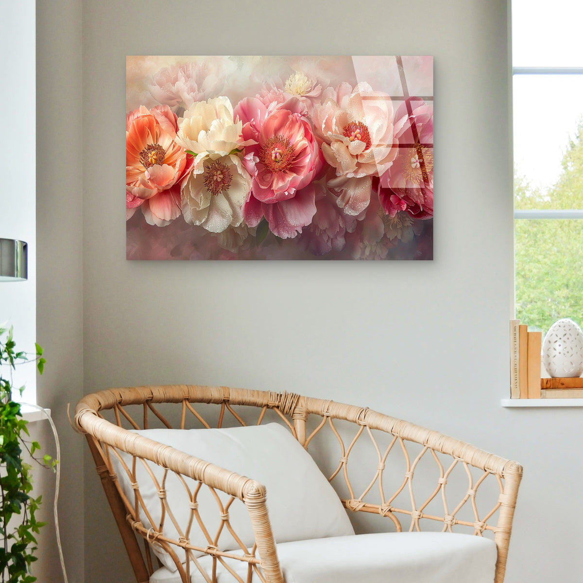 Soft Pink Peony Floral Flower Glass Printing Wall Art Australian Made Quality