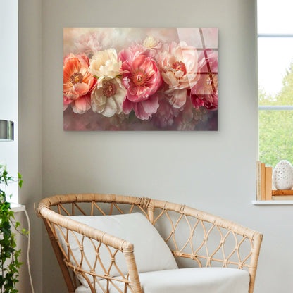 Soft Pink Peony Floral Flower Glass Printing Wall Art Australian Made Quality
