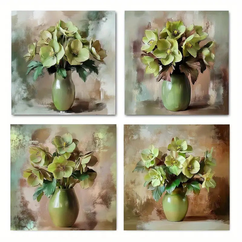 4pcs Flowers In Vasei Wall Art Canvas Framed