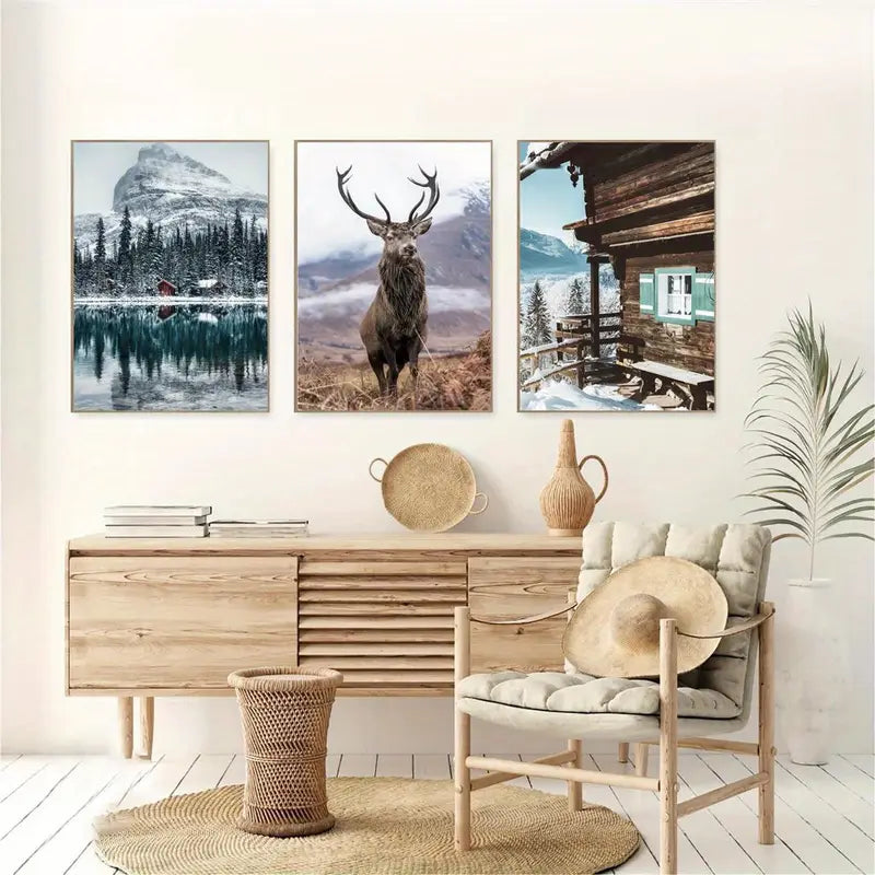 3pcs Deer Animal & Country House Metal Print Ready to Hang Art - Bella Home Decor