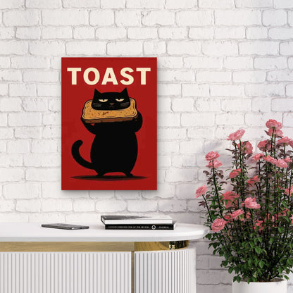 Black Cat Toast 60x90cm Metal Print Ready to Hang - Bella Home Decor