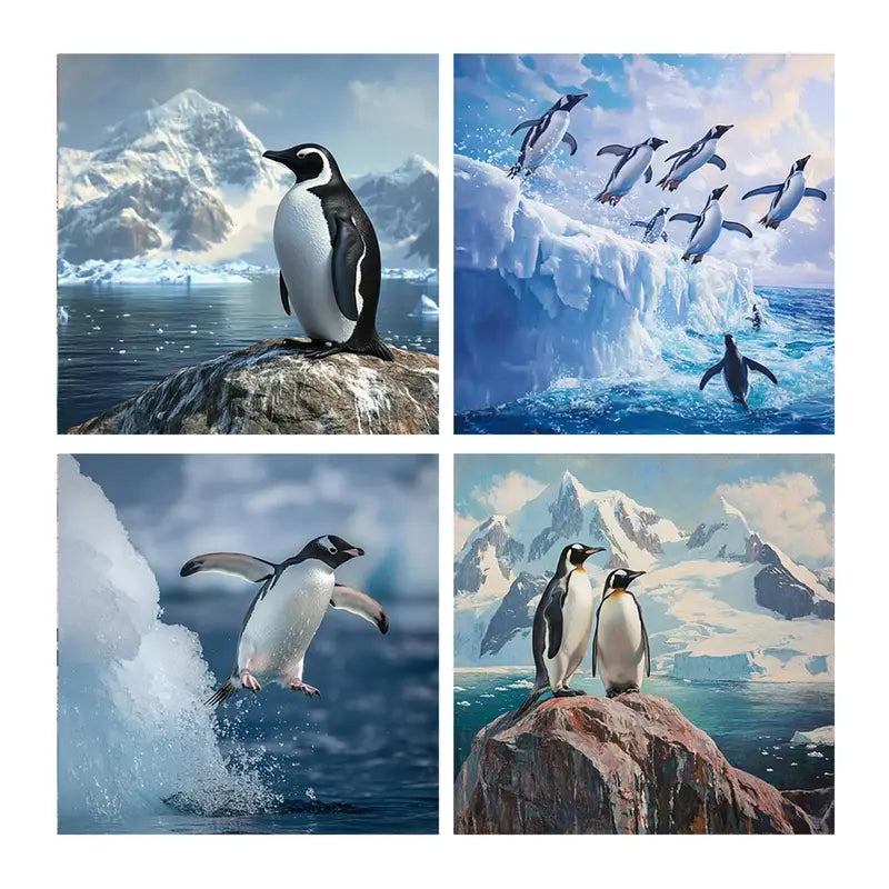 4pcs Penguin Jump Wall Art Canvas Framed