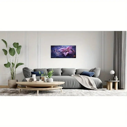 Abstract Purple Flower Vibrant Floral Wall Art canvas office home room framed 120x60cm - Bella Home Decor