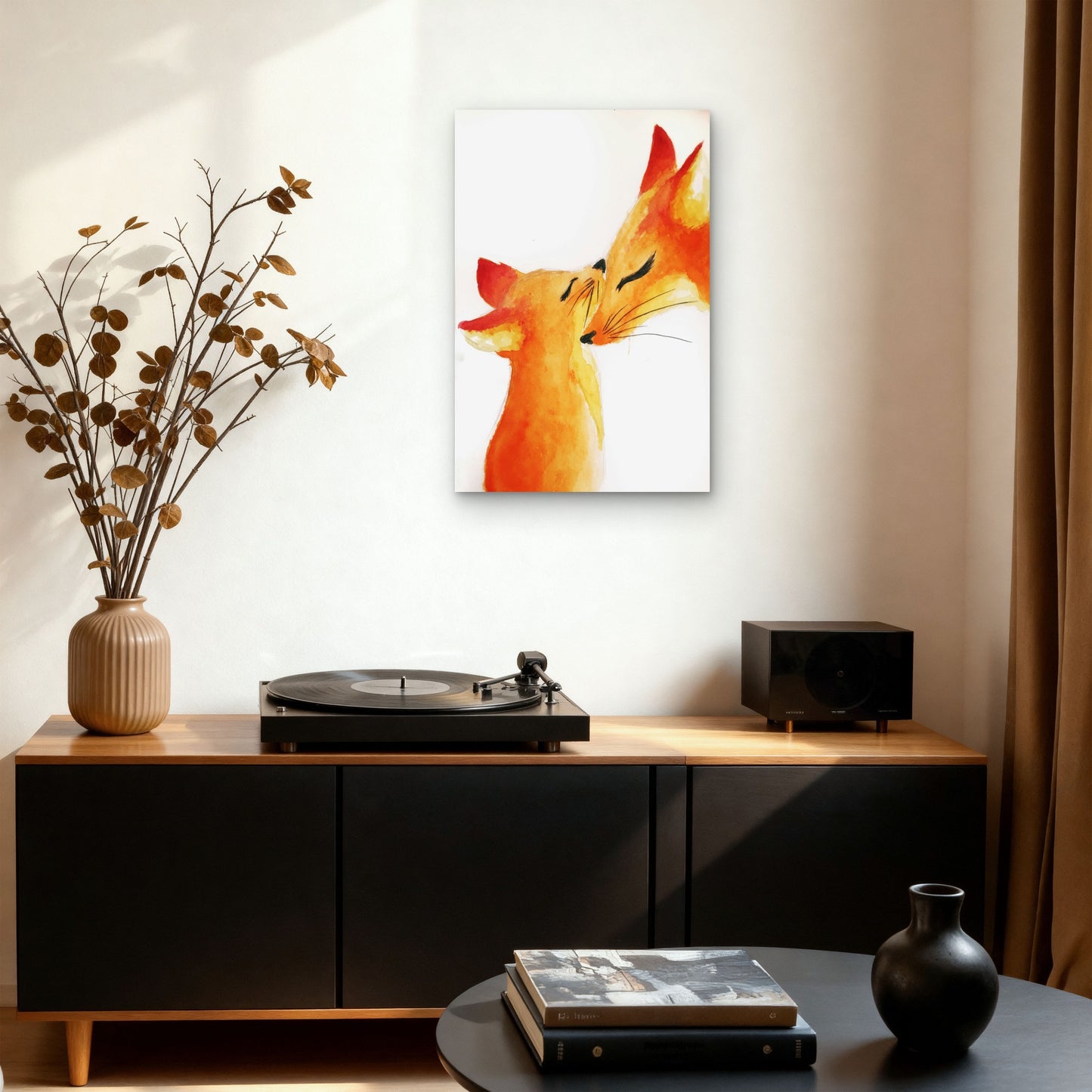 Tender Moment Between Two Foxes 40x60cm Metal Print Ready to Hang