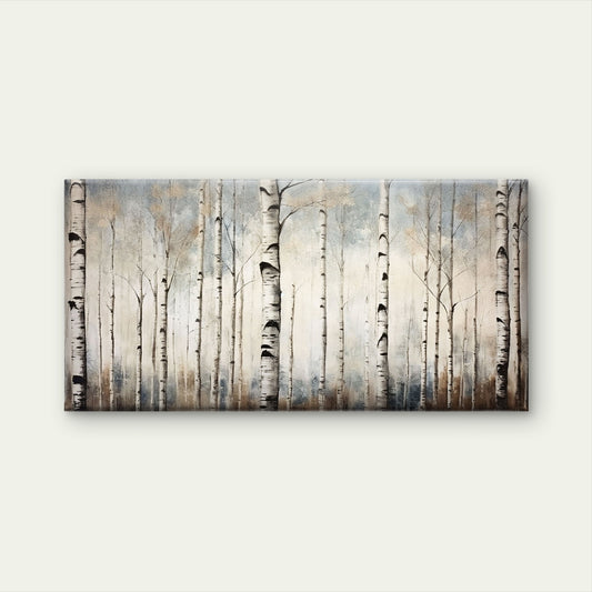 Modern Silver Birch Woods Painting Wall Art Canvas Office Home Framed 120x60cm
