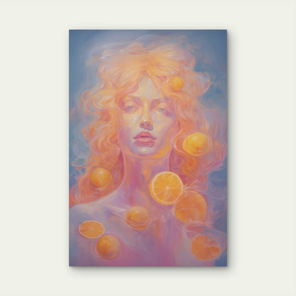 Digital Woman Portrait With Orange 40x60cm Metal Print Ready to Hang