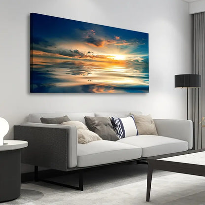 Sunset Blue Ocean Nature Wall Art canvas office home room framed 120x60cm - Bella Home Decor