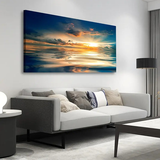 Sunset Blue Ocean Nature Wall Art canvas office home room framed 120x60cm - Bella Home Decor