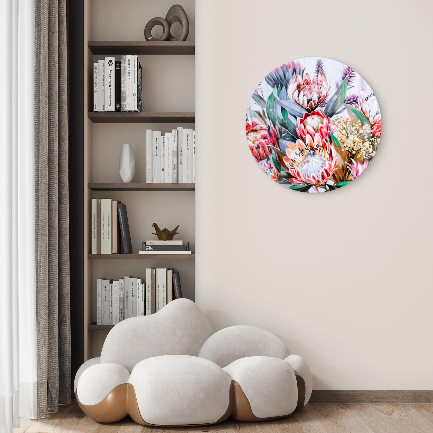Neutral Protea Flowers Bouquet Close-Up  Acrylic Glass Rounded Print Tempered Glass Wall Art 100% Made in Australia Ready to Hang