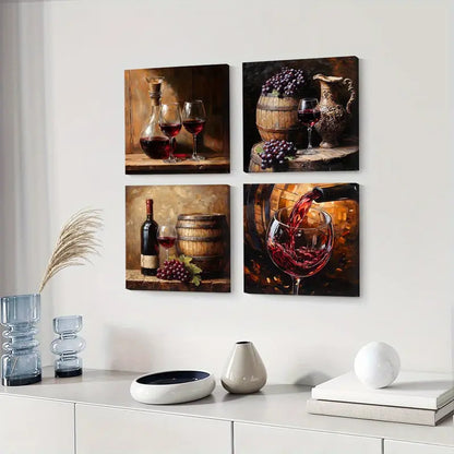 4pcs Grapes wine  Snow Art Print    Wall Art Canvas Framed