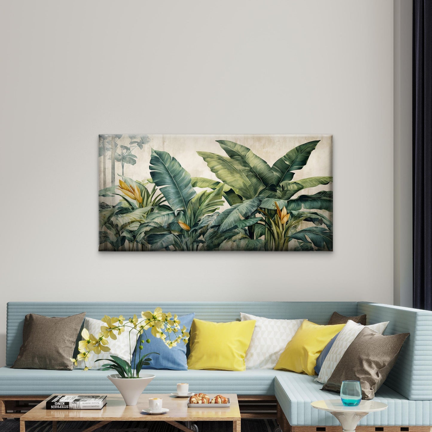 Palm Leaf Exotic Forest Painting Wall Art Canvas Office Home Framed 120x60cm