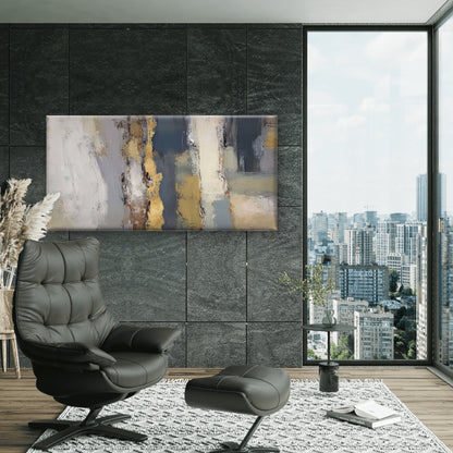 Abstract Grey Gold Foil Wall Art Canvas Office Home Room Framed 120x60cm