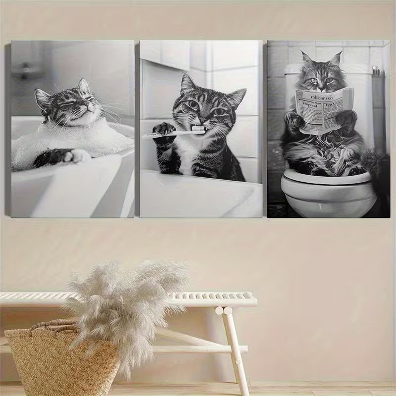 3pcs Funny Be Approved By The Cats Perfect  Wall Art Set Canvas Framed 40x60cm - High Quality Print 100% Australian Made Wall Canvas Ready to Hang - Bella Home Decor