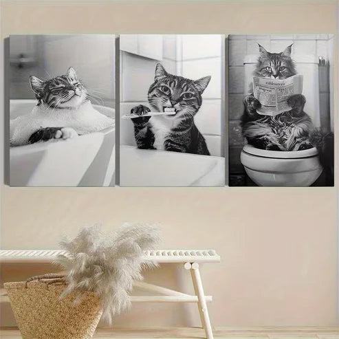 3pcs Funny Be Approved By The Cats Wall Art Set Canvas Unframed - High Quality Print 100% Australian Made Wall Canvas - Bella Home Decor