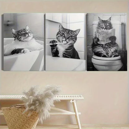 3pcs Funny Be Approved By The Cats Wall Art Set Canvas Unframed - High Quality Print 100% Australian Made Wall Canvas - Bella Home Decor