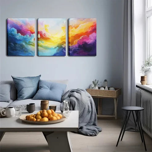 3pcs Colorful Clouds And Sun, Wall Art Set Wall Art Canvas Unframed - High Quality Print 100% Australian Made Wall Canvas - Bella Home Decor