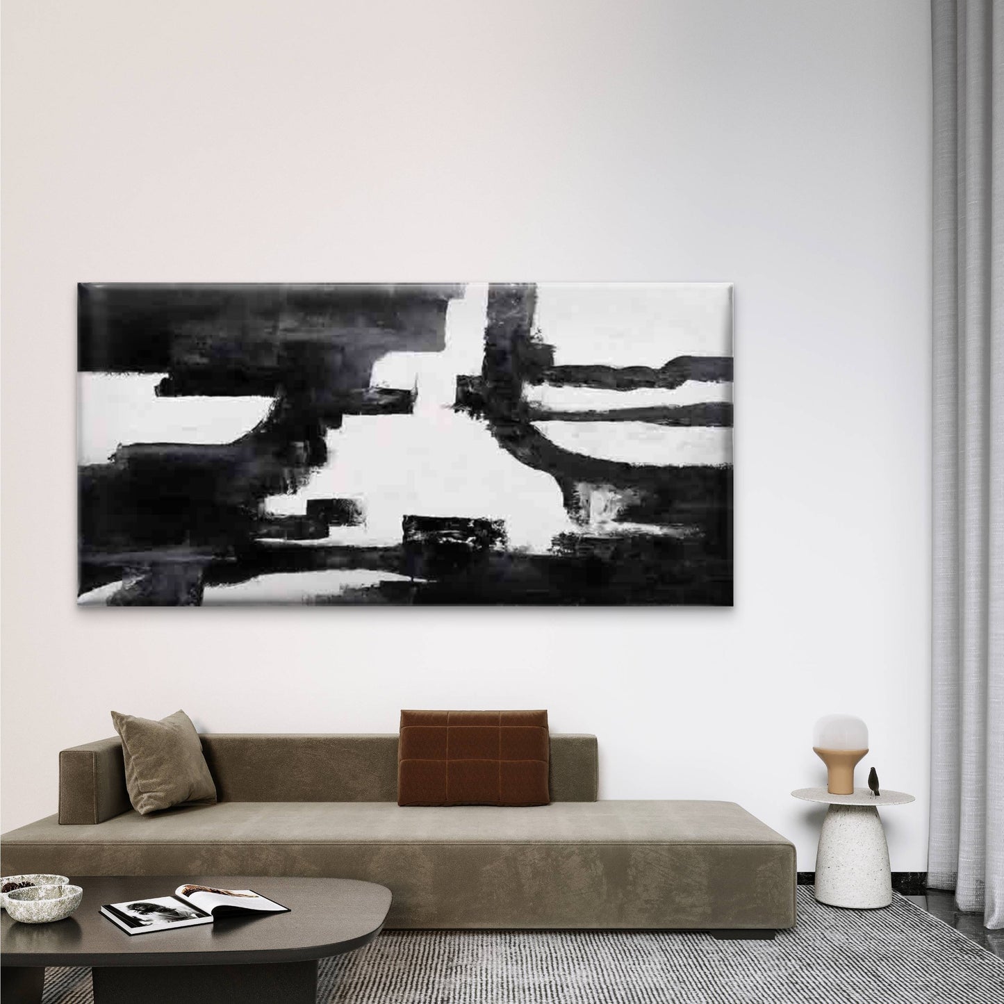 Abstract Grunge Blak and White Wall Art Canvas Office Home Room Framed 120x60cm
