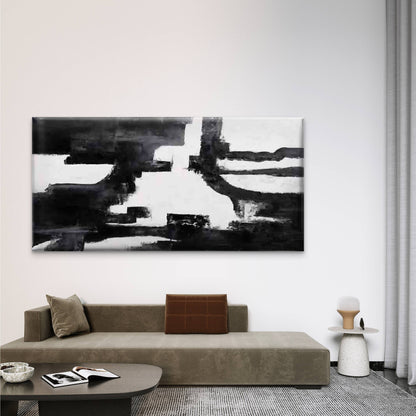 Abstract Grunge Blak and White Wall Art Canvas Office Home Room Framed 120x60cm