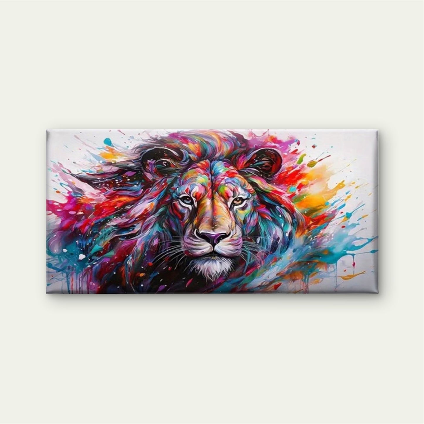 Abstract Lion Painting Wall Art Canvas Office Home Room Framed 120x60cm