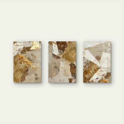 3pcs Beige Brown Gold Foil Geometric  Wall Art Set Canvas Framed 40x60cm - High Quality Print 100% Australian Made Wall Canvas Ready to Hang