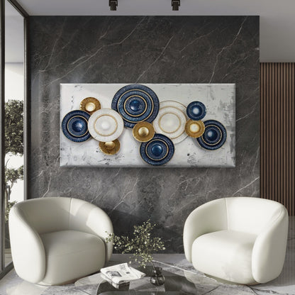 Blue and Golden Plates Wall Art Canvas Office Home Room Framed 120x60cm