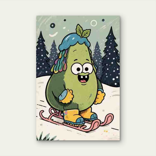Cartoon Avocado 60x90cm Metal Print Ready to Hang