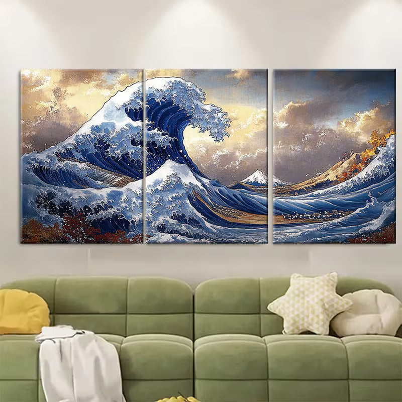 3pcs  Katsushika Hokusai The Great Wave off Kanagawa Metal Print Ready to Hang Art - Bella Home Decor