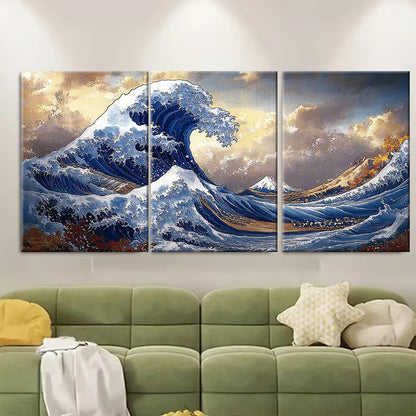 3pcs  Katsushika Hokusai The Great Wave off Kanagawa Metal Print Ready to Hang Art - Bella Home Decor